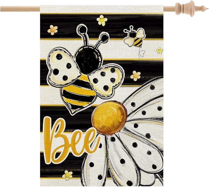 CROWNED BEAUTY Spring Summer House Flag Daisy Bee Double Sided 28x40 Inches Large Burlap Welcome Holiday Seasonal Yard Decoration for Outside Porch