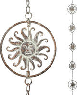 Sun Face Rain Chains, 8.5 Feet Length, Rain Gutter Chains, Functional and Decorative Replacement for Gutter Downspouts, Metal Loop Rain Catcher Chain, Rain Chains for Outside Garden Balcony Porch