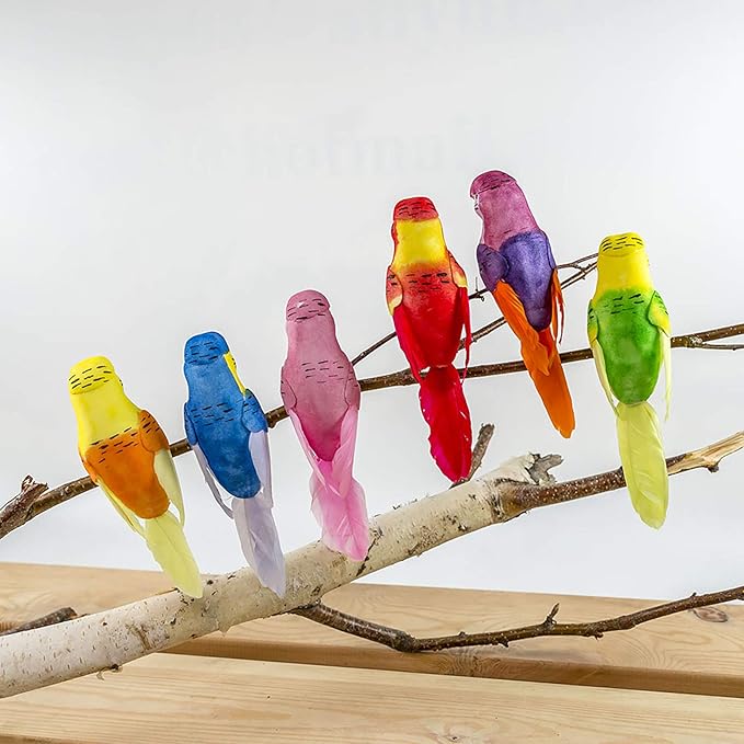 Berfutall-Feather Parrot Bird Decor 6" DIY Craft for Wedding Decoration Home Garden Party Set of 6pcs with Metal Clip