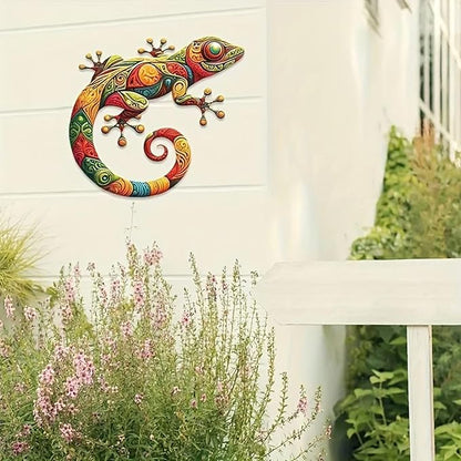 Nuytghr Lizard Decor, Gecko Metal Art, Iron Colorful Sculpture, Waterproof Design, 11.81x10.75x0.04 Inch Home Decorations, Garden Statues, Yard Fence, Patio, Indoor, Outdoor Display Piece