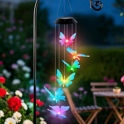 Solar Wind Chimes for Outside, Butterfly Wind Chimes, Color Changing LED Mobile Wind Chime, Solar Butterfly Lights for Outdoor Porch Deck Garden Patio Decor, Blue