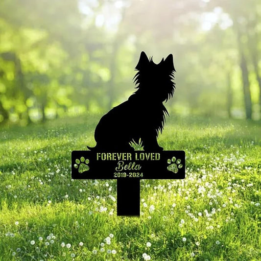 Custom Yorkshire Terrier Dog Metal Memorial Garden Stake Personalized Pet Grave Marker Name Sign Remembrance Stake Decor Sympathy Dog Loss,Outdoor Statues for Yard Garden Lawn Patio Pathway Grave.
