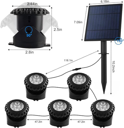 T-SUN Solar Pond Light LED Underwater Pond Light Solar Fountain Lights IP68 Waterproof Pond Lights for Aquarium Garden Waterfall Fish Trank(5 Lights-RGB)