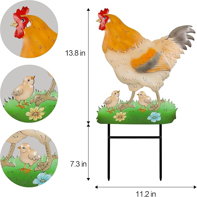 Decorative Garden Stakes with Hen Design,Ideal for Chicken Lovers for Yard Art, Outside, Patio, Outdoor Decor, Garden Decorations, Lawn Ornaments