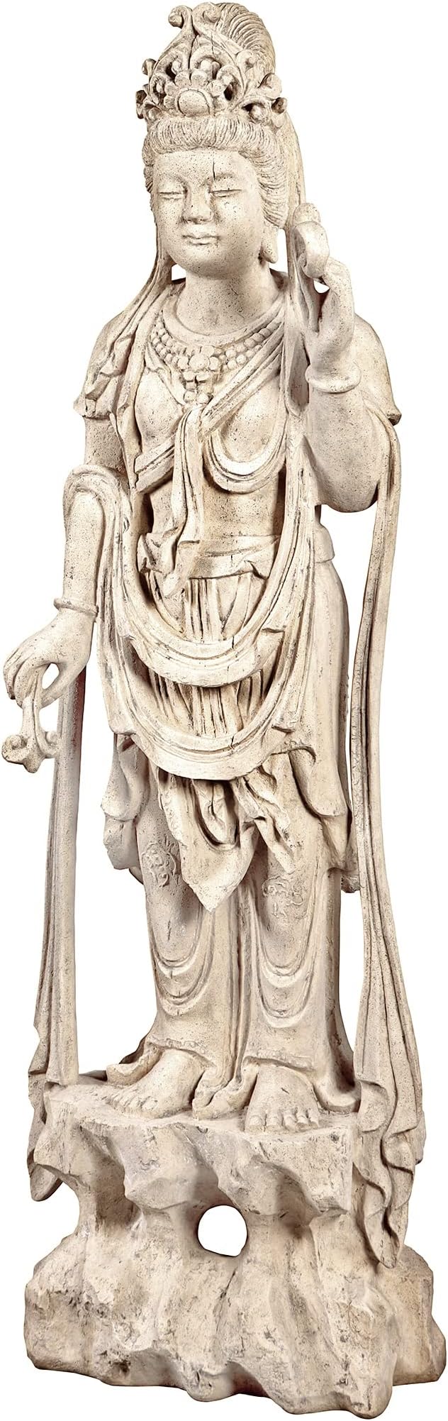 Design Toscano Guan-Yin Patroness of Compassion Asian Decor Outdoor Garden Statue, 54 inches Tall, Fiberglass Cast Stone Resin, Limestone Finish