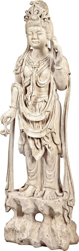 Design Toscano Guan-Yin Patroness of Compassion Asian Decor Outdoor Garden Statue, 54 inches Tall, Fiberglass Cast Stone Resin, Limestone Finish