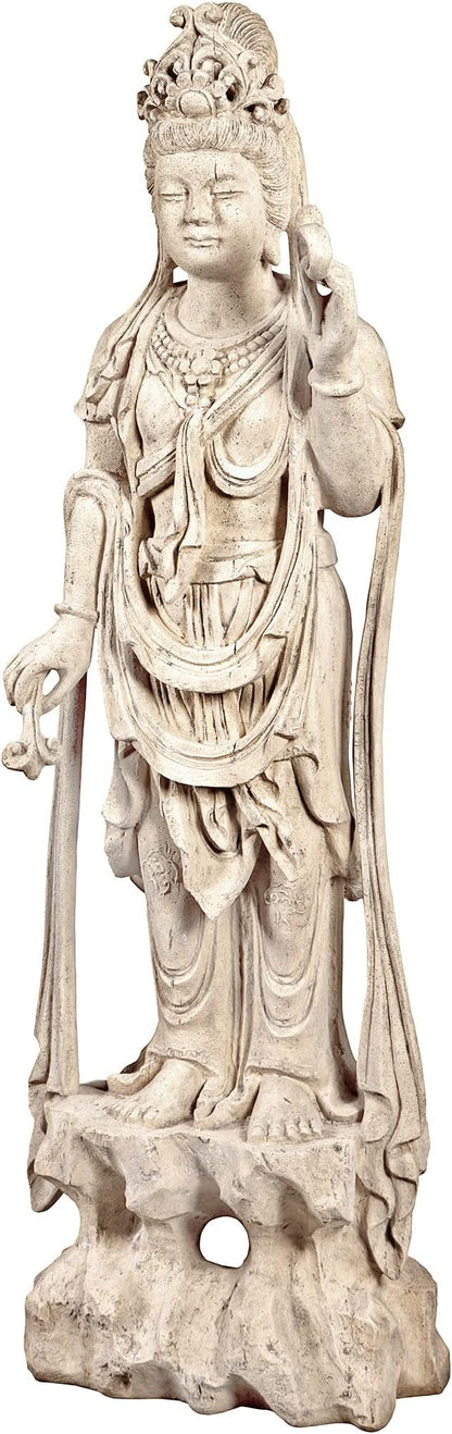 Design Toscano Guan-Yin Patroness of Compassion Asian Decor Outdoor Garden Statue, 54 inches Tall, Fiberglass Cast Stone Resin, Limestone Finish