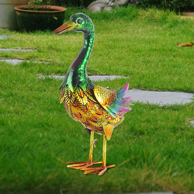 Duck Statue Indoor Outdoor Decoration Scene Vivid Metal Garden Sculpture Animal Figurine for Outside Backyard Porch Pond Roof