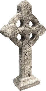 BestNest Athens Celtic Cross Garden Statue on Base – Pre-Aged Concrete Outdoor Religious Sculpture with Impressed Celtic Pattern, Gray Faith Garden Decor