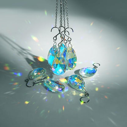10pcs Crystal Sun Catcher, 38mm Hanging Teardrops Crystals Chandelier Parts Prisms Pendants with Hook Crystal Christmas Ornaments for Christmas Tree Decorations Home Decor (AB Coating)