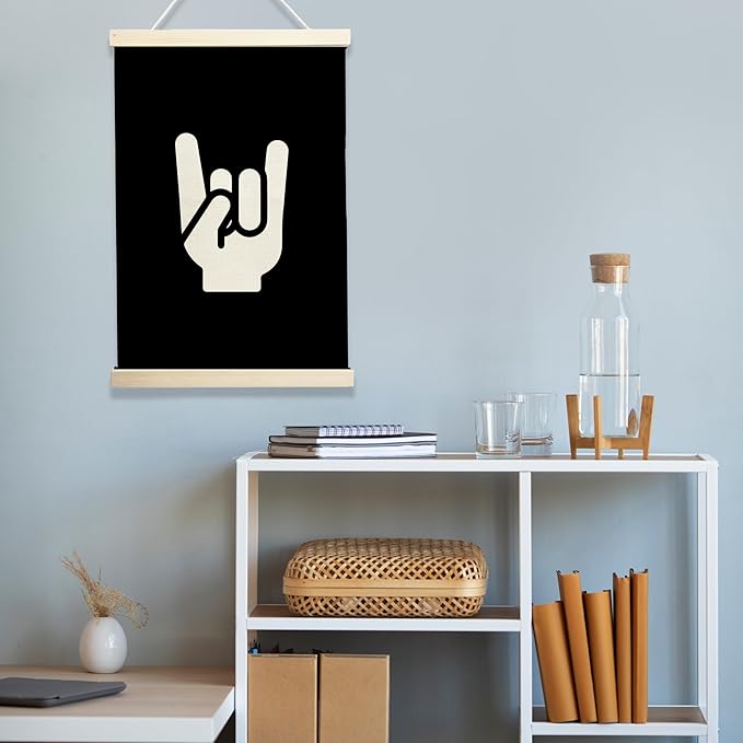 NQDWX Rock On Hand Sign Wood Poster Hanger - Vintage Music Band Wall Decor for Boys Room, 12x17 Inch Rustic Wood Frame Rock & Roll Art, Cool Retro Bedroom Poster, Guitarist Gift for Teens. (132)