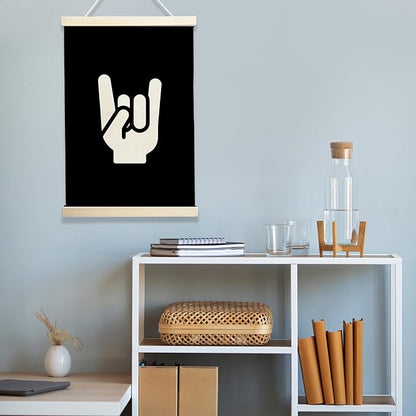 NQDWX Rock On Hand Sign Wood Poster Hanger - Vintage Music Band Wall Decor for Boys Room, 12x17 Inch Rustic Wood Frame Rock & Roll Art, Cool Retro Bedroom Poster, Guitarist Gift for Teens. (132)