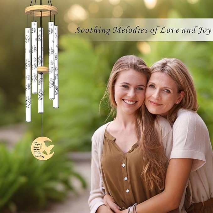 Gifts for Daughter, Unique Birthday Gift for Daughter from Mom Dad, 32" Butterfly Daisy Modern Wind Chimes, Love Reminder Gifts for Birthday Graduation Mother's Day (for Daughter)
