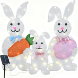 Outdoor Solar Easter Bunny Yard Decorations, Lighted Metal Bunny Family Set of 3, Pre-Lit LEDs for Lawn Garden Front Porch