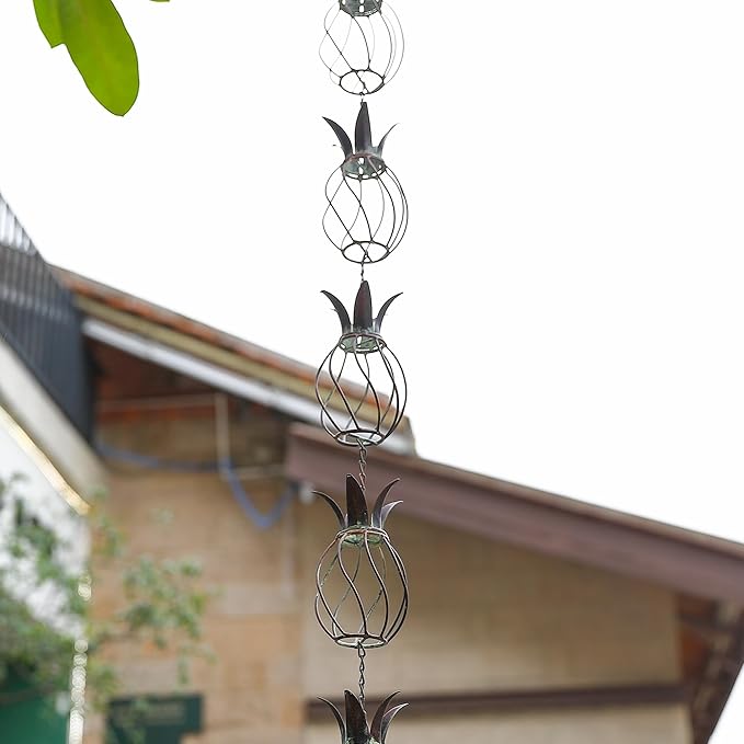 Metal Pineapple Heavy Duty Rain Chain for Heavy Rain, Functional and Decorative Replacement Downspout Chain for Outside, Rain Catcher Chain for Gutters, 8.5FT