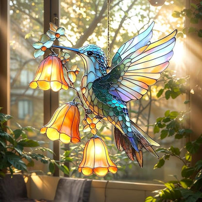 Hummingbird Acrylic Suncatcher, Boho Suncatchers for Window Hanging Ornament, Stained Glass Effect Art Garden Decor for Bird Lover, Gifts for Mother's Day, Mom, Grandma, Wife, Women, Nana