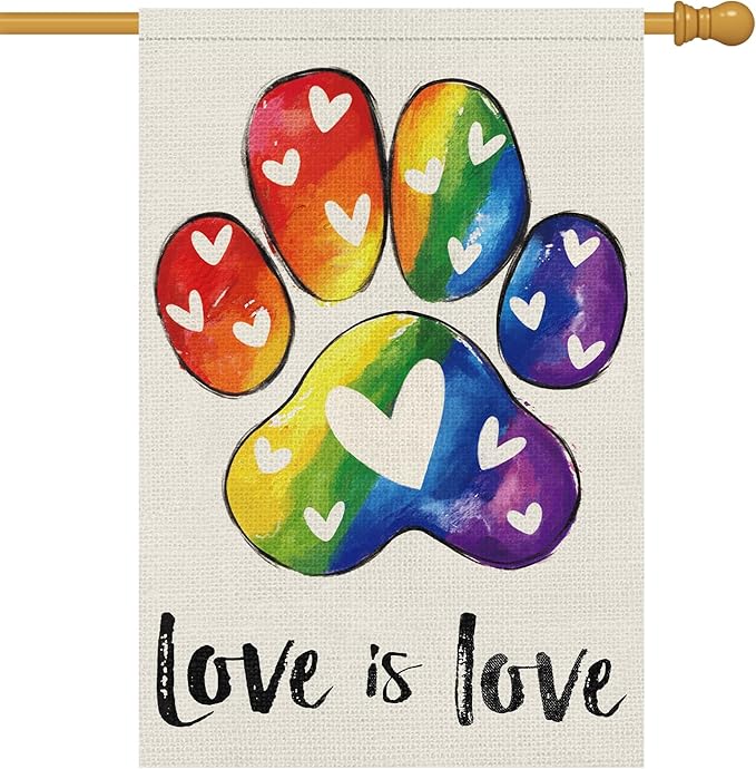 Heyfibro Love is Love Pride Garden Flag 28x40 Double Sided Burlap, Rainbow Footprints Gay Lesbian LGBT Pansexual Yard Banner for Pride Month Outdoor Decoration (ONLY FLAG)