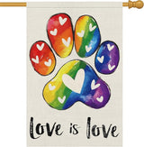 Heyfibro Love is Love Pride Garden Flag 28x40 Double Sided Burlap, Rainbow Footprints Gay Lesbian LGBT Pansexual Yard Banner for Pride Month Outdoor Decoration (ONLY FLAG)