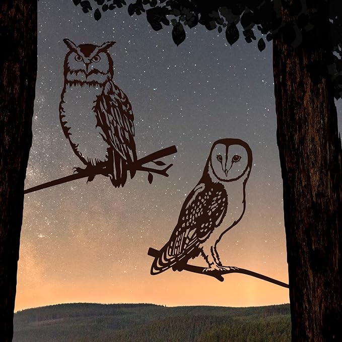 NOAHAMMER Birds Silhouette Yard Decor - Outdoor Metal Rusty Owl Statue Garden Decoration Art - Art Gifts Steel Metal Silhouette Bird on Tree