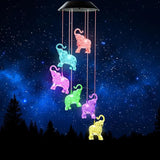 Solar Wind Chimes, Elephant Wind Chimes Gifts for Mom Grandma Women Wife Girls, IP65 Waterproof Hanging Memorial Windchimes with 7 Color Changing LED Lights for Outside Garden Yard Decorations