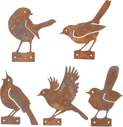 5PCS Rusty Birds Fence Decoration, Outdoor Metal Birds Decor for Yard, Rustic Garden Decor.