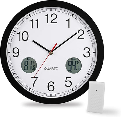 jomparis Outdoor Clock Waterproof with Thermometer Combo Metal Frame Silent Wall Clock for Patio Pool 12 Inch