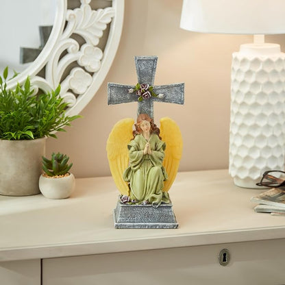 Gifts & Decor Faux Stone Look Blessed Cross Angel Garden Solar Light