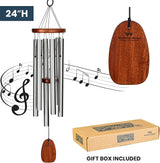 Woodstock Chimes of Comfort 24" Memorial Wind Chimes for Outdoor & Garden, Tuned to Amazing Grace, Sympathy Gift Silver Aluminum Tubes, Teak Wood Finish (WCOC)