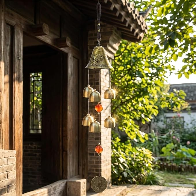 Lucky Wind Chimes Fengshui Bell Copper Alloy Dragon Bell 6 Bells Hanging Wind Bell for Home Garden Hanging Good Luck Blessing