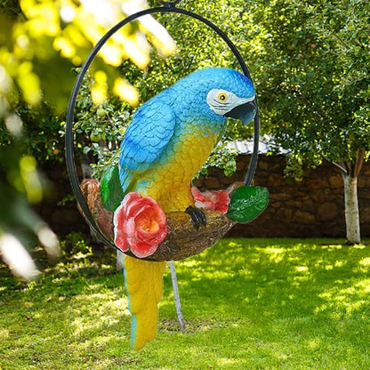 Hanging Parrot Garden Decor Resin Parrot Statue Outdoor Decor Parrot on Perch Garden Sculpture Parrot Statue Garden Sculptures for Outdoor Garden Decorations Vivid Arts Garden Ornaments Blue