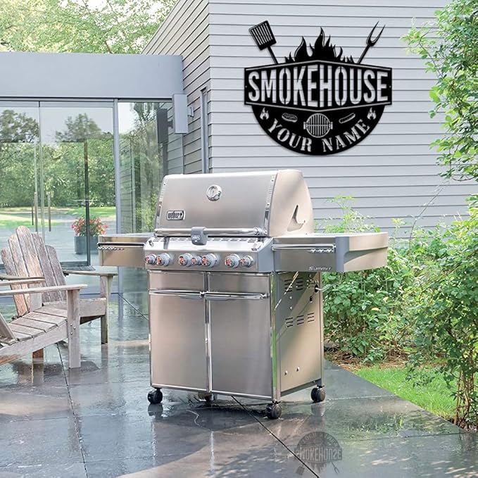 MeMate Smokehouse Sign, BBQ Zone Signs Metal, Grill Sign to Personalize, Grilling and Chilling Personalized Barbecue Metal Signs Kitchen Decor, Custom Name Outdoor Plaques for Backyard, Patio, Porch