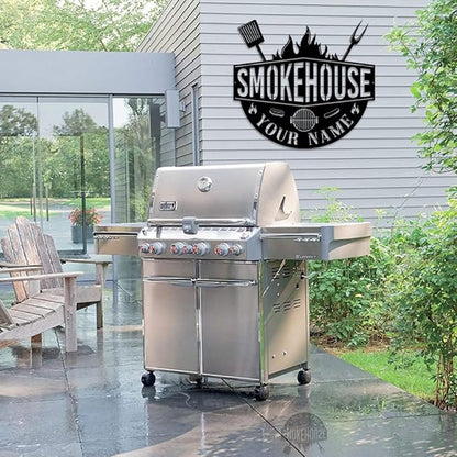 MeMate Smokehouse Sign, BBQ Zone Signs Metal, Grill Sign to Personalize, Grilling and Chilling Personalized Barbecue Metal Signs Kitchen Decor, Custom Name Outdoor Plaques for Backyard, Patio, Porch
