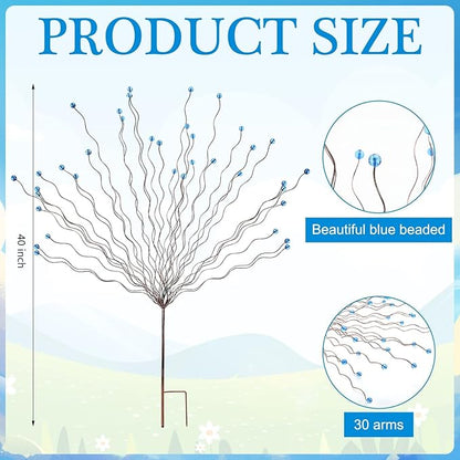 Novabright Whimsical Blue Bead Tree Yard Stake 40 Inch H 30 Arm Bead Art Garden Decoration Handmade Rustic Metal Decorative Yard Stake for Women Gift Party Decor