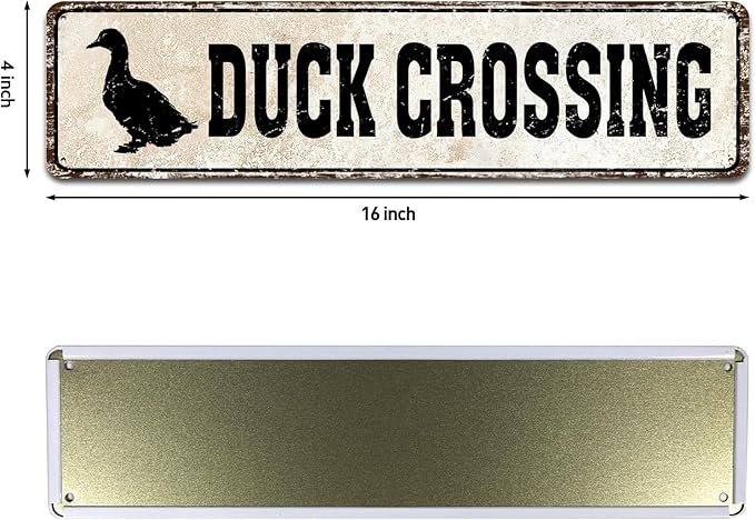 Duck Crossing Signs - Duck Crossing Road Sign 4x16 Inch, Duck Pond Sign Funny Novelty Metal Tin Sign Farm Organic Country Home Decor Wall Sign Suitable for Indoor and Outdoor Yard Sign