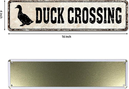 Duck Crossing Signs - Duck Crossing Road Sign 4x16 Inch, Duck Pond Sign Funny Novelty Metal Tin Sign Farm Organic Country Home Decor Wall Sign Suitable for Indoor and Outdoor Yard Sign