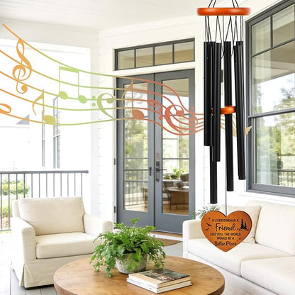 Wind Chimes for Outside for Women - 25.5" Friendship Wind Chime with Wood Plaque & Greeting Card Outdoor Garden Decor for Birthday Christmas BFF Bestie Gifts