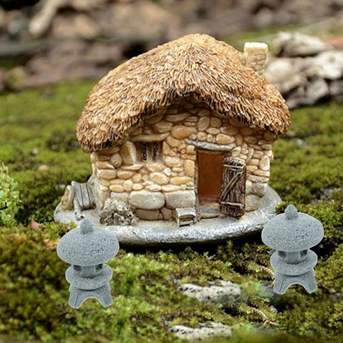 Cabilock Miniature Pagoda Statues 4Pcs Japanese Garden Statue Decor, Stone Lantern Asian Decor Bonsai Micro Landscape Kit Zen Garden Accessories