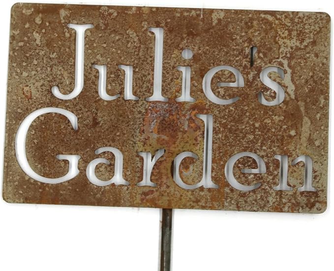 Classic Metal Garden Markers Clearance Items 20 to 33 Inches Tall (Julie's Garden 21", Naturally Rusted)
