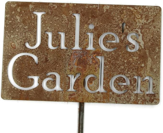 Classic Metal Garden Markers Clearance Items 20 to 33 Inches Tall (Julie's Garden 21", Naturally Rusted)