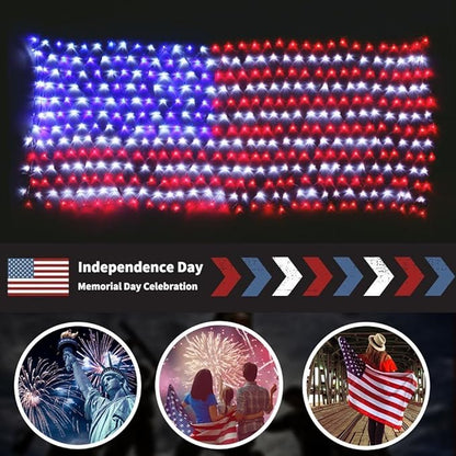 Decute American LED Flag Net Lights - 420 LED 4th of July Decorations Outdoor Lighted Flag String Lights of The United States for Memorial Day Yard Garden Festival Holiday Party