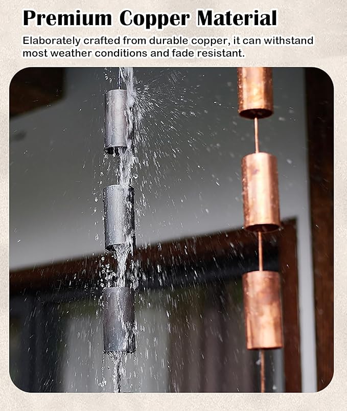 Copper Rain Gutter Chains for Eaves Drainage, Outside Rain Chimes Rainwater Collector, Garden Ornament Rain Chains Downspouts, 6 Cups/M,Black-26m (85ft)