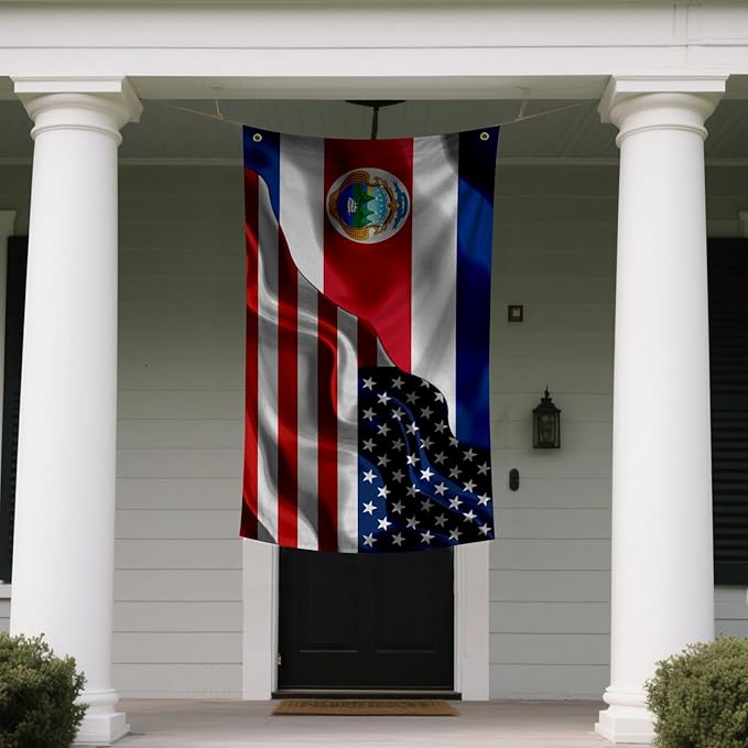 Costa Rica Costa Rican And Usa American Flag 3x5 Ft Double-Sided Printed Indoor/Outdoor Flag Polyester Fabric Decorative Banner With 2 Brass Grommets 3x5 Foot National Flags For Outside