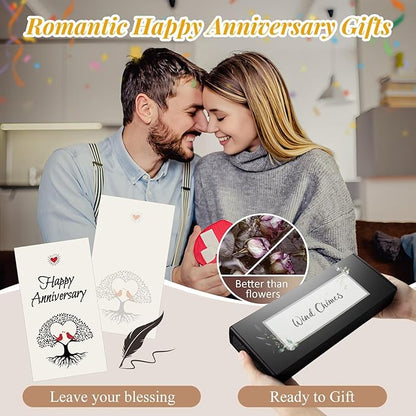 Happy Anniversary Wind Chimes Gifts for Men Women,Romantic Anniversary for Couples, Wife, Husband, Parents, Friends, Happy Anniversaries Decorations, 25'' Wind Chimes Black Gifts
