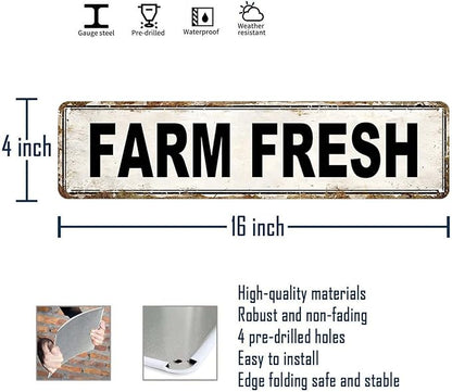 Farm Fresh Metal Tin Sign Chicken Coop Signs for Outside Farm Fresh Eggs Sign Vintage Farmhouse Decor for Chicken Coop, Farmers Market & Farm Stand Kitchen Wall Decor 4 ×16 Inch