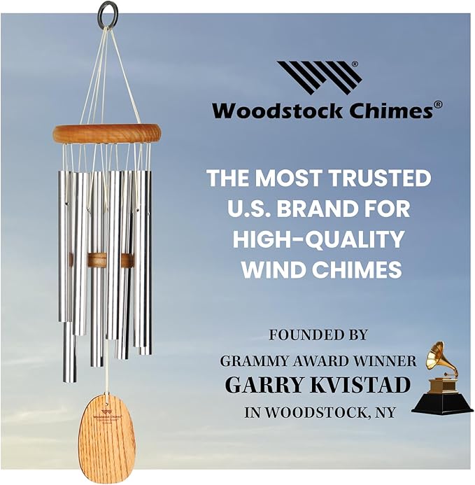 Woodstock Wind Chimes for Outside, Garden, Patio, Porch and Outdoor Decor (17") Gregorian Chimes Soprano Silver Wind Chime (GSS)