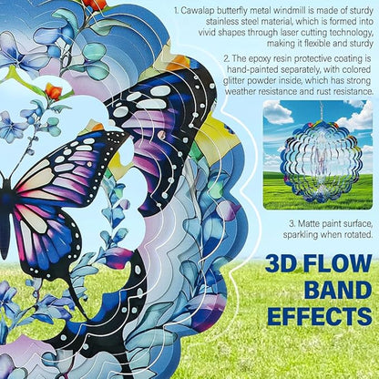 3D Butterfly Wind Spinners, 12 inch Stainless Steel Gradient Color Wind-Spinner, Outdoor Hanging Wind Sculpture for Garden Decor, Butterfly Gift for Women Girl Mother Wife Grandma(12inch)