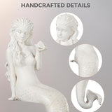 Mermaid Statue Outdoor, Large 25.6 Inch Garden Sculpture Figurines for Lawn and Patio Decor, Durable MGO Stone Yard Art with Weatherproof Finish for Indoor Decor Christmas Gift Antique White
