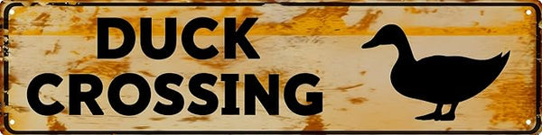 WSUPBPR Funny Metal Sign Decor Duck Crossing Road Signs Warning Sign Outdoors Wall Fence Forest Decor coffee Bar Art 16x4 in