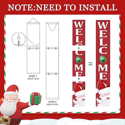 Christmas Welcome Porch Sign Decor Santa Wooden Hanging Sign Door Porch Standing Decorative Signs Plaques for Front Door Farmhouse Outdoor Indoor Welcome Sign Wall Craft Decor 47.2"H