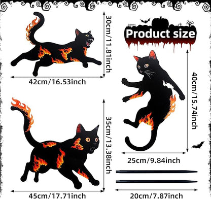 3 Pack Metal Black Cat Statues with Flame Design -Black Cat Decor Yard Signs with Stakes, Rustproof Halloween Yard Decor, Outdoor Garden Stakes for Haunted House, Lawn, and Everyday Decor (3)